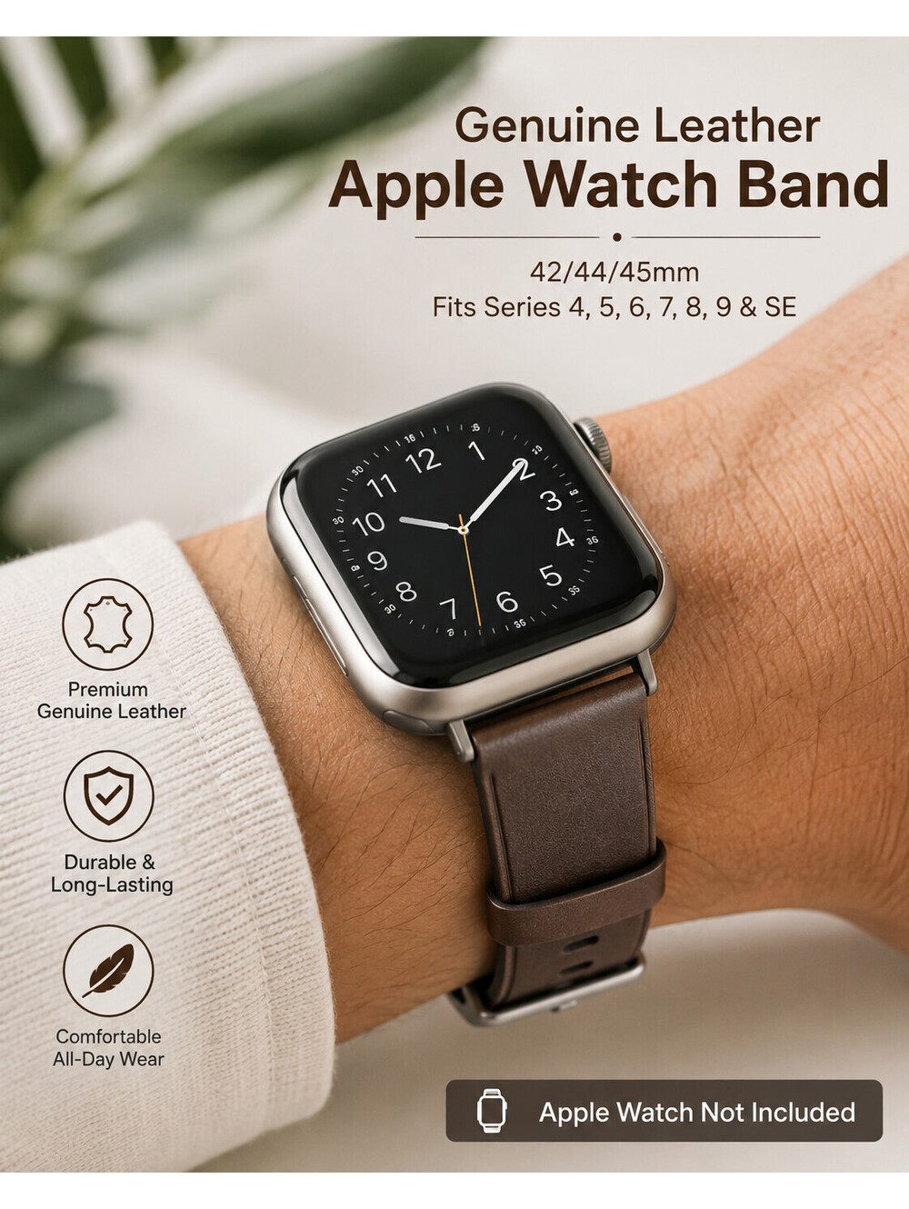 Genuine Leather Apple Watch Band for 42/44/45mm for Series 4,5,6,7,8,9 & SE